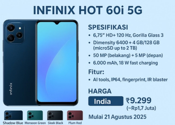 Infinix Hot 60i 5G Resmi Rilis, Ponsel Entry-Level dengan Fitur Premium