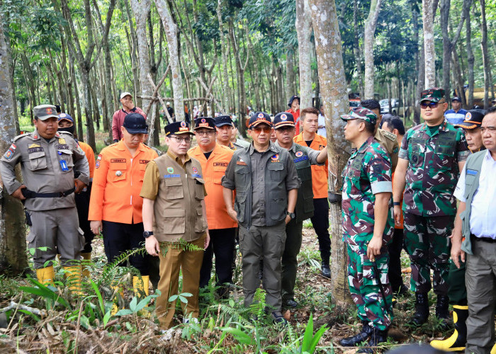 Pj Gubernur Elen Setiadi Bersama Kepala BNPB Pusat Tinjau Titik Karhutla di Muara Enim