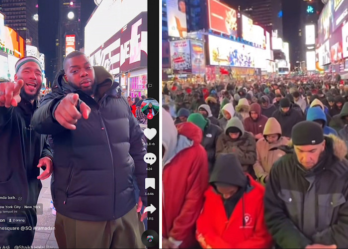 Masya Allah, Ribuan Umat Islam Salat Tarawih di Times Square New York Amerika Serikat