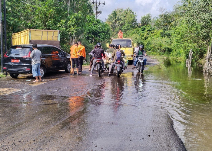 Sungai Air Payau Meluap, Jalan Provinsi di Tanjung Batu Ogan Ilir Tergenang, Kendaraan Diminta Hati-hati
