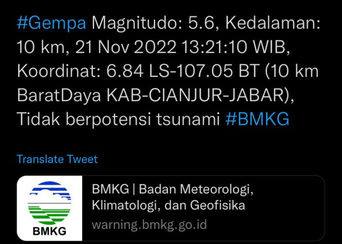 BREAKING NEWS: Gempa 5,6 SR di Cianjur Terasa Hingga Jakarta