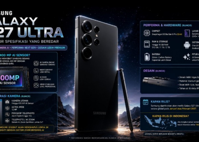Bocoran Samsung Galaxy S27 Ultra, Kamera 400 MP dengan Sensor AI Disebut Siap Guncang HP Flagship