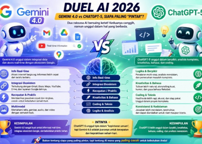 Duel AI 2026: Google Gemini 4.0 vs ChatGPT-5, Siapa Paling “Pintar”?