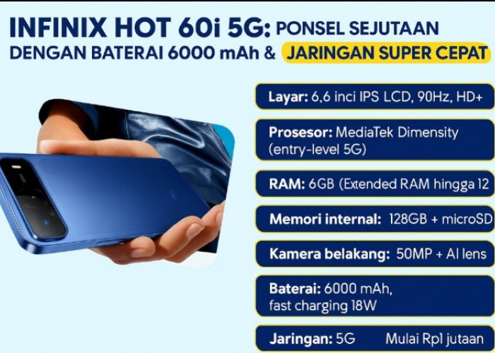 Infinix Hot 60i 5G: Ponsel Sejutaan dengan Baterai 6000 mAh dan Jaringan Super Cepat