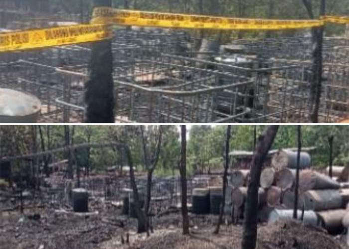 Duh! Tempat Penyulingan Minyak Ilegal di Babat Toman Muba Terbakar, Satu Pekerja Ditangkap