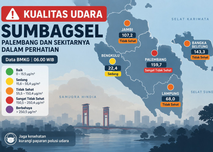 Pagi Ini, Udara Palembang Memburuk, PM2.5 Musi 2 Tembus 159,7 dan Masuk Kategori Sangat Tidak Sehat