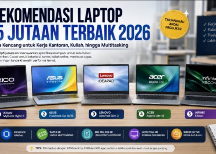 5 Rekomendasi Laptop Rp5 Jutaan Multitasking Terbaik 2026, Cocok untuk Kerja Kantoran dan Kuliah