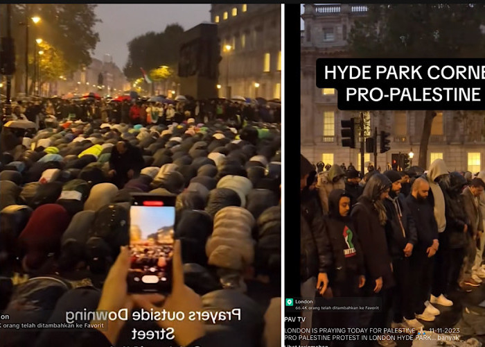 Sejuk Pemandangan Aksi Pro Palestina di London Hyde Park Corner, yang Muslim Salat Non Muslim Menghormati