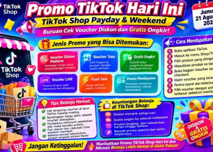 Promo TikTok Hari Ini, Jumat 21 Agustus 2026: Buruan Cek Voucher Diskon dan Gratis Ongkir