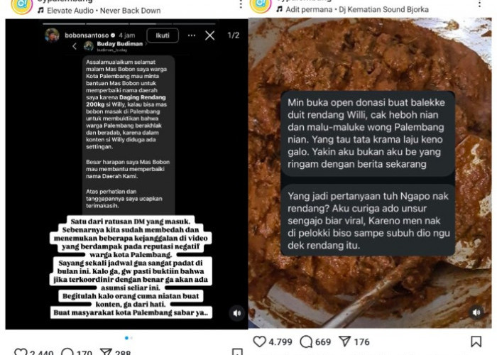 Kontroversi Konten Daging Rendang Willie Salim Meluas, Ratusan Konten Kreator Palembang Siap Lapor ke Polisi