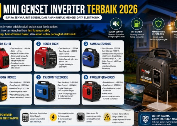6 Mini Genset Inverter Terbaik 2026, Senyap dan Irit Bensin untuk Amankan Perangkat Elektronik
