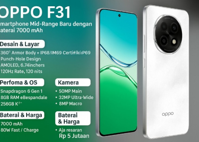 Oppo F31, Smartphone Mid-Range Baru Siap Meluncur Ditenagai Baterai Jumbo 7.000 mAh 