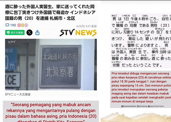 Pemagang WNI Ancam Teman Pakai Pisau Usai Mabuk Bersama di Sapporo Jepang