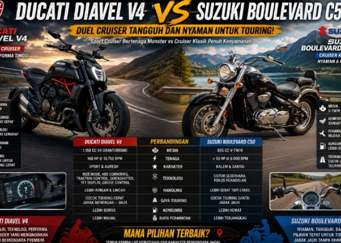 Adu Tangguh dan Nyaman Ducati Diavel V4 vs Suzuki Boulevard C50, Duel Sport Cruiser dan Cruiser Klasik