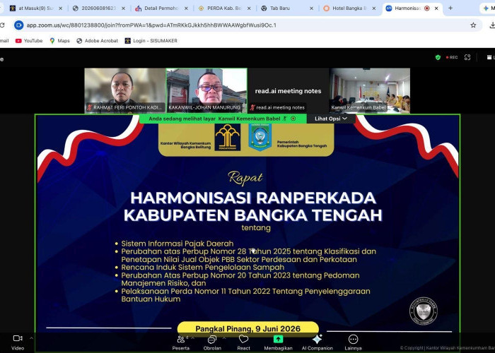 Kemenkum Babel Harmonisasi 5 Rancangan Regulasi Bangka Tengah, Perkuat Kepastian Hukum dan Tata Kelola Daerah