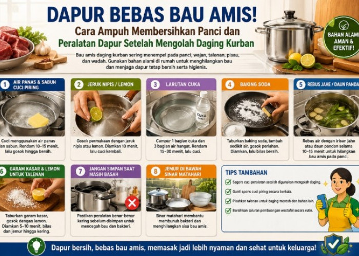 Bebas Bau Amis! Ini Cara Ampuh Membersihkan Panci dan Peralatan Dapur Setelah Mengolah Daging Kurban