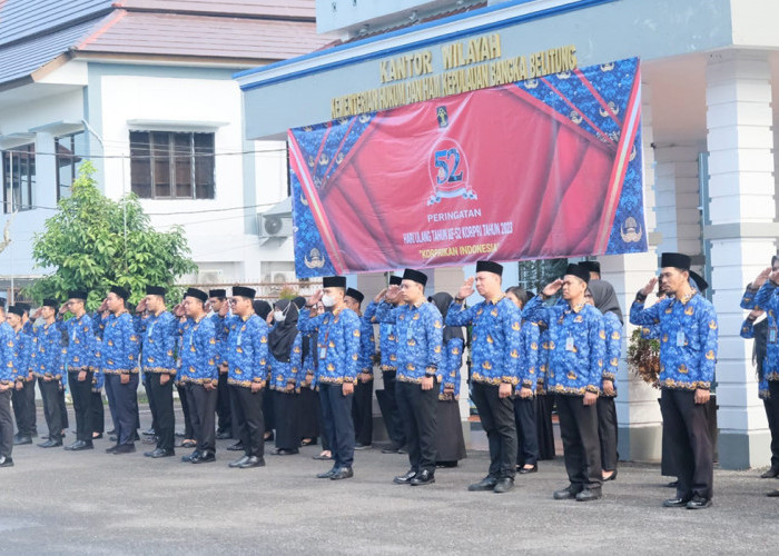 Upacara Peringatan HUT Korpri ke-52 di Kanwil Kemenkumham Kepulauan Bangka Belitung Berjalan dengan Khidmat 