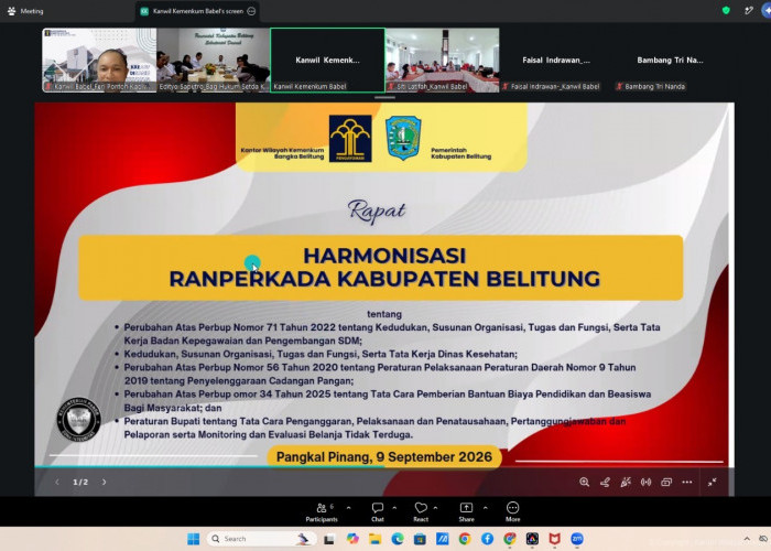 5 Ranperkada Belitung Dikaji Pasal demi Pasal, Kanwil Kemenkum Babel Pastikan Tak Tumpang Tindih