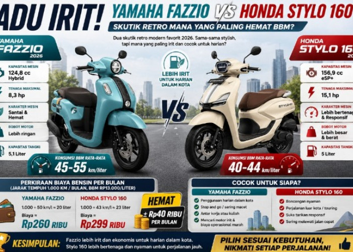 Adu Irit Yamaha Fazzio Vs Honda Stylo 160, Skutik Retro Mana Paling Ramah Kantong?