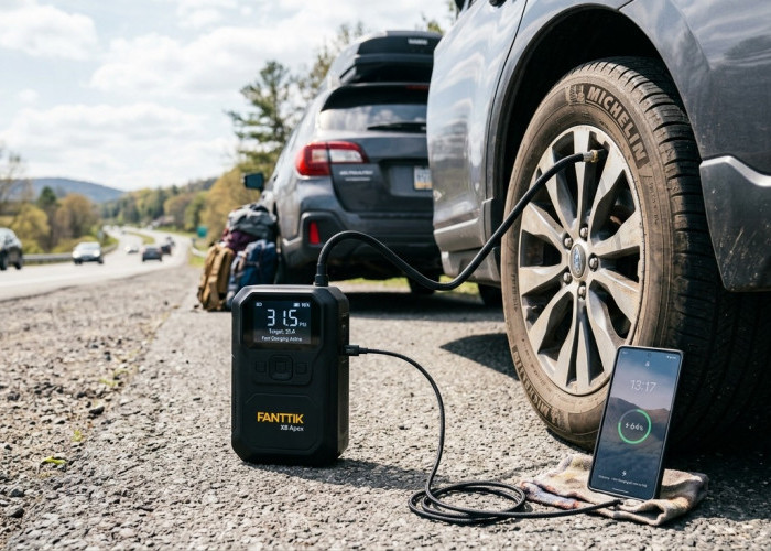 Satu Alat Bisa Isi Ban dan Cas HP Sekaligus? Ini Keunggulan Pompa Ban Portable 22.5W yang Bikin Mudik Aman