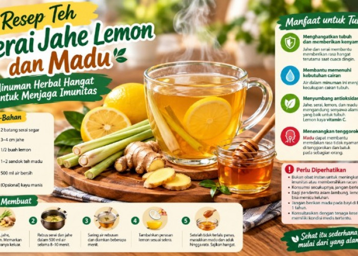 Resep Teh Serai Jahe Lemon dan Madu, Minuman Herbal Hangat untuk Menjaga Imunitas