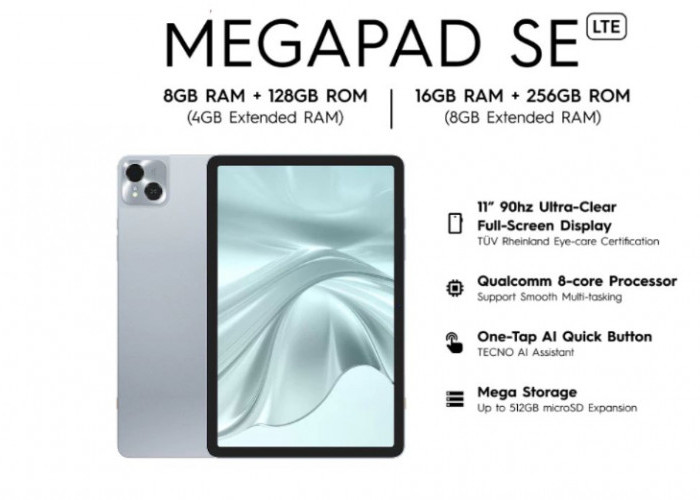 TECNO Megapad SE 2 Resmi Diperkenalkan, Tablet 4G Bawa Baterai 7.000 mAh