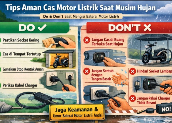 Tips Aman Cas Motor Listrik Saat Musim Hujan: Perhatikan Socket Tetap Kering dan Hindari Cas di Ruang Terbuka