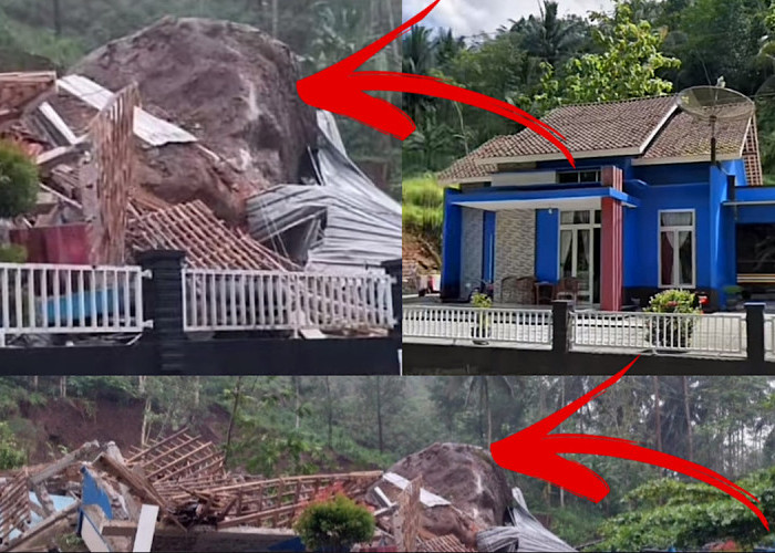 Alamak, Rumah Pak Subur Ditimpa Batu Segede Gunung, Netizen Tanya Batu Raksasa Itu Munculnya Dari Mana?