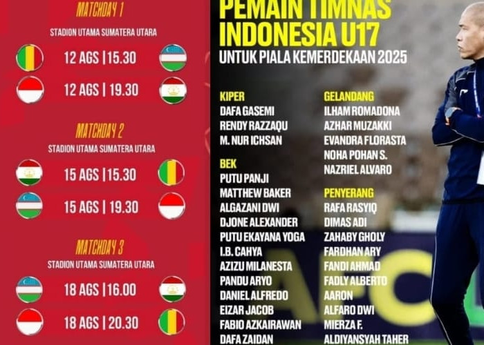 Jadwal Piala Kemerdekaan 2025: Indonesia U-17 Siap Hadapi Tajikistan, Uzbekistan dan Mali di Laga Pembuka