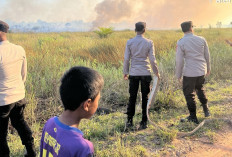 Lahan Gambut di Ogan Ilir Mulai Terbakar, Personel Polsek Indralaya dan BPBD Lakukan Mitigasi serta Pemadaman