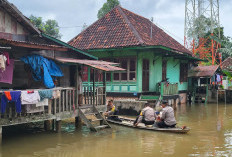 Gunakan Perahu, Kapolsek Tanjung Batu Ogan Ilir Susuri Rumah Warga Terendam Banjir dan Berikan Bantuan