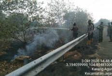 Pinggiran Tol Kayuagung Terbakar, Babinsa Gerak Cepat Padamkan Cegah Api Meluas