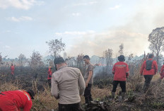 Polsek Pemulutan Ogan Ilir Bersama Tim Gabungan Berjibaku Padamkan Kebakaran Lahan di Desa Sukarami