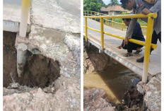 Oprit Jembatan Penghubung Lubuk Rukam-Muara Kumbang Ogan Ilir Longsor, Mobil Dilarang Melintas