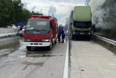 Truk Pengangkut Paket Terbakar di Tol Terpeka, Sopir Sempat Dibikin Kaget Mobil Tiba-Tiba Keluarkan Asap